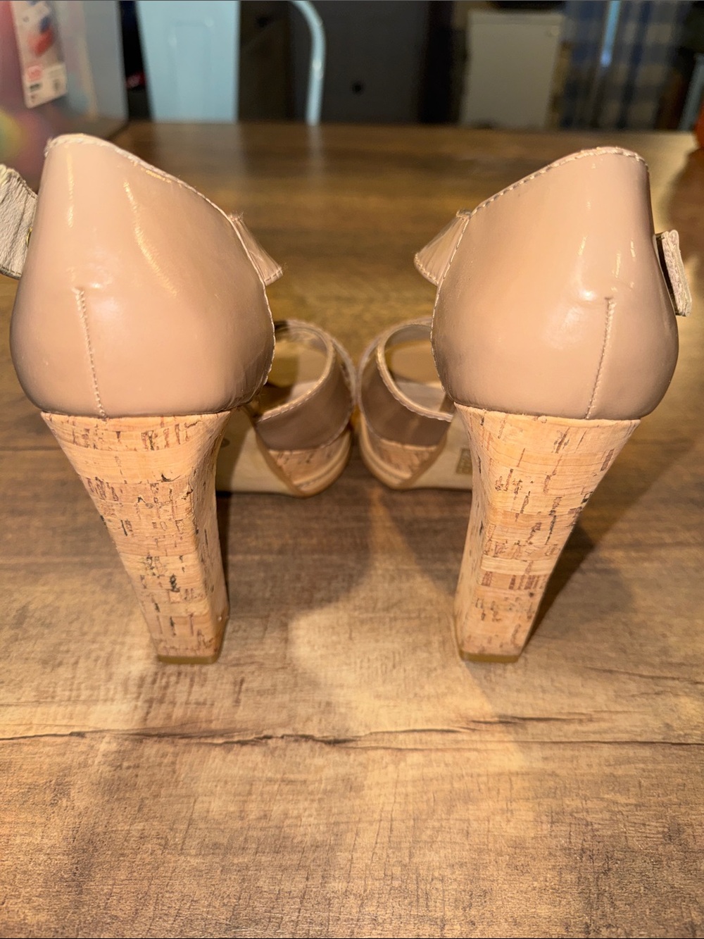 Michael Kors Patent Leather Cork Platform Block Heel Sandals Women’s 8.5M Nude - Picture 6 of 7